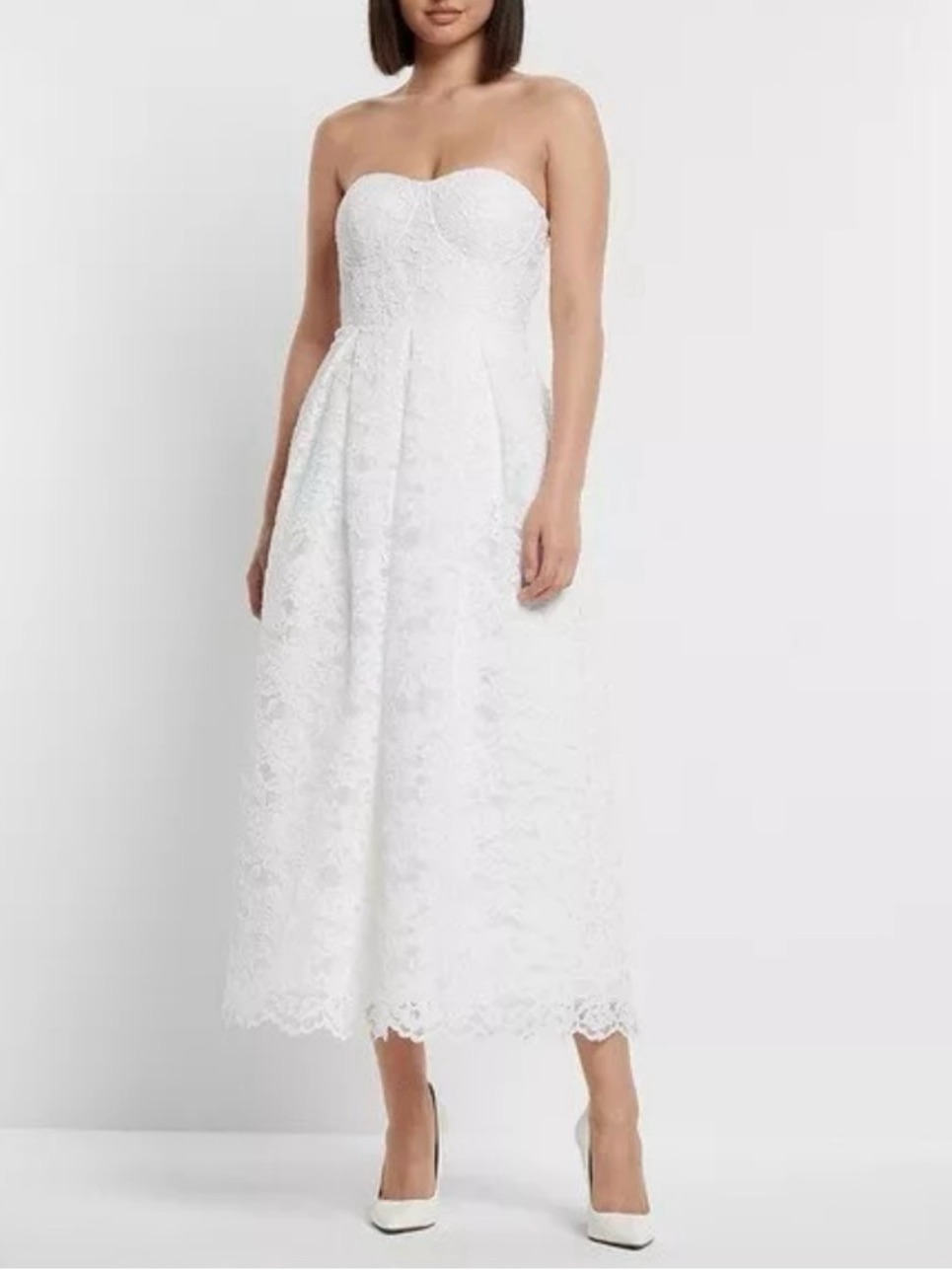 Nwt Express White Strapless Lace Midi Dress